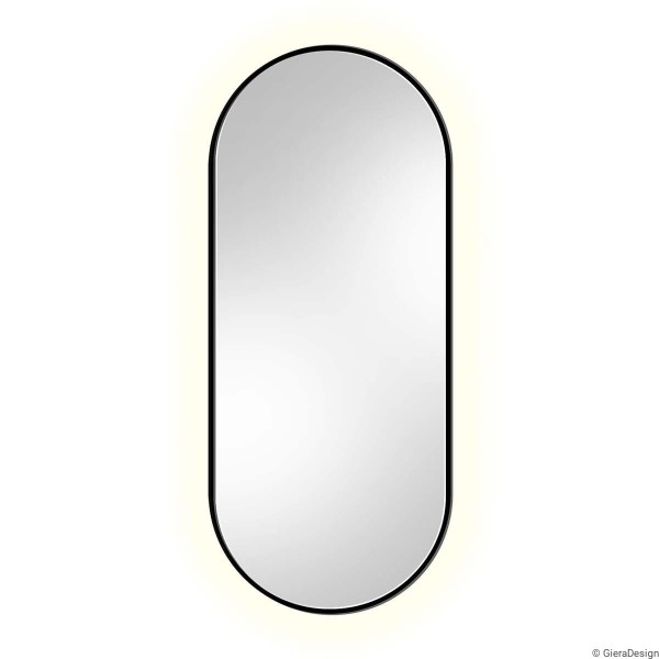 Lustro Ambient Slim LED w czarnej ramie na białym tle, GieraDesign.
