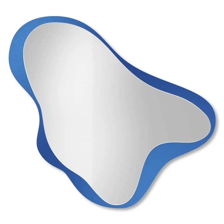Lustro Obses dekoracyjne w nieregularnej, lustrzanej ramie w kolorze niebieskim, GieraDesign.