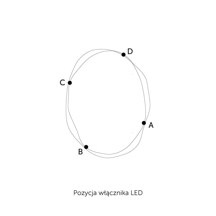 Pozycje włącznika w lustrze Osmo podświetlane z grafitową ramą o nieregularnym kształcie, GieraDesign.