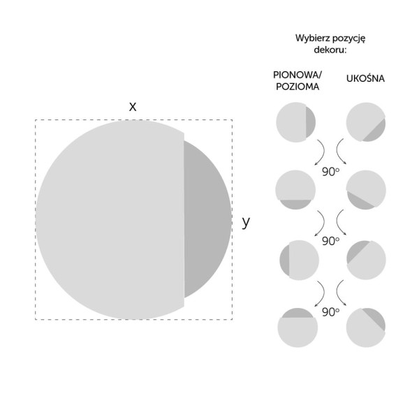 Wymiary oraz możliwości zawieszenia dekoracyjnego lustra do salonu Eclipse z miedzianym dekorem.