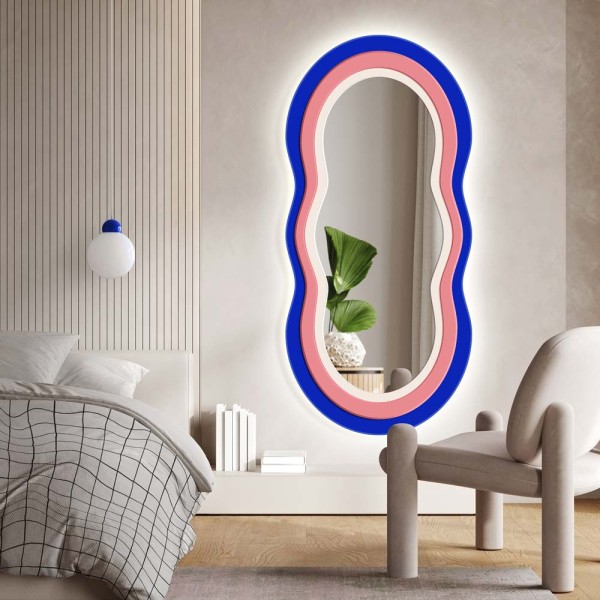 Dekoracyjne lustro Pulso Blue LED kolorowe z falą, GieraDesign.