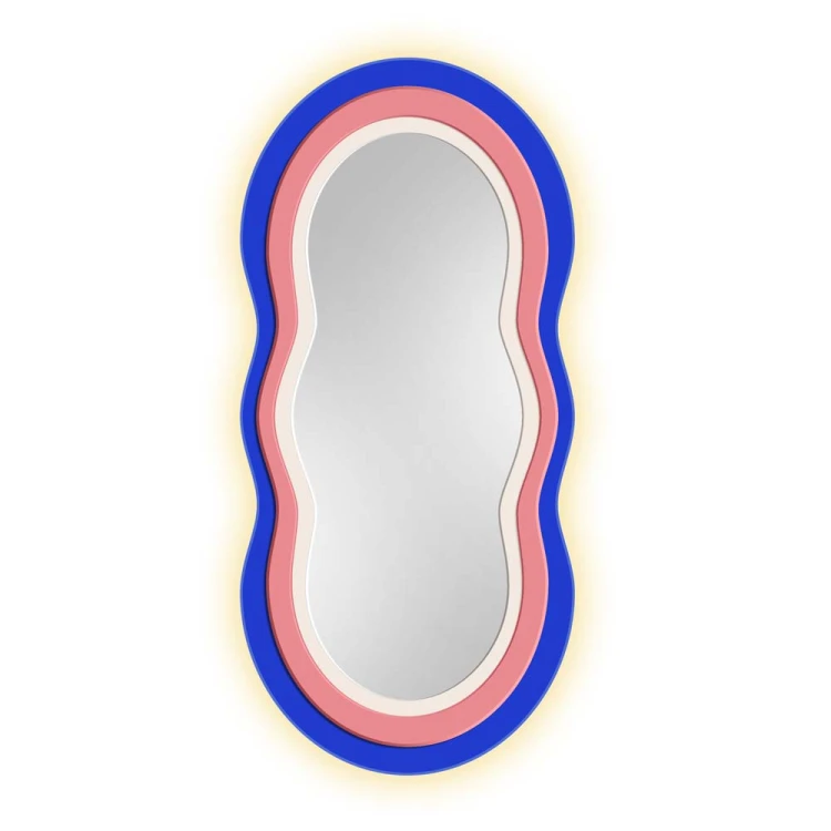 Dekoracyjne lustro Pulso Blue z kolorową falowaną ramą. GieraDesign