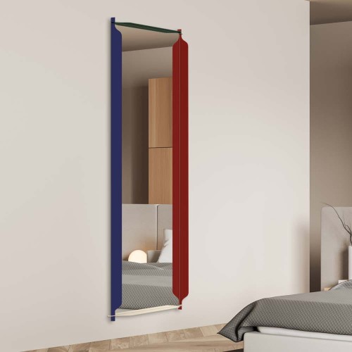 Lustro prostokątne w kolorowej ramie Monda Flo, na ścianie w nowoczesnej sypialni. GieraDesign