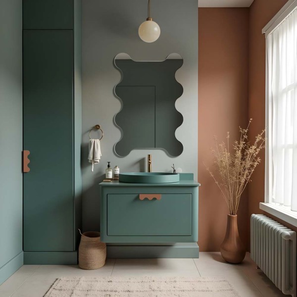 Falowane lustro dekoracyjne Zola w łazience. GieraDesign