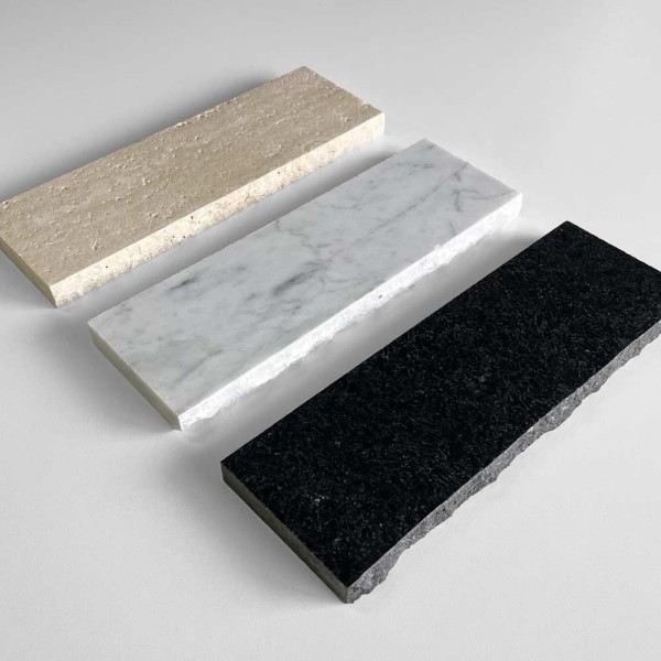 Trzy kamienne półki do lustra ozdobnego Era, do wyboru: w kolorze białym, beżowym i czarnym. GieraDesign