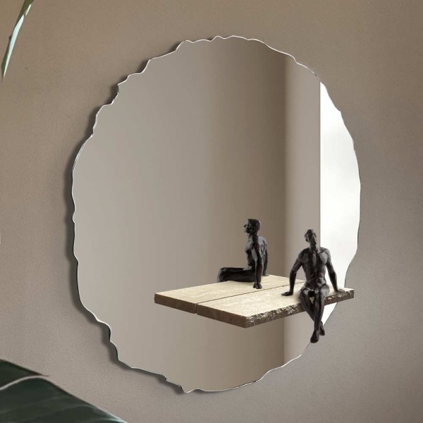 Lustro Era okrągłe z łupaną nieregularną krawędzią. GieraDesign