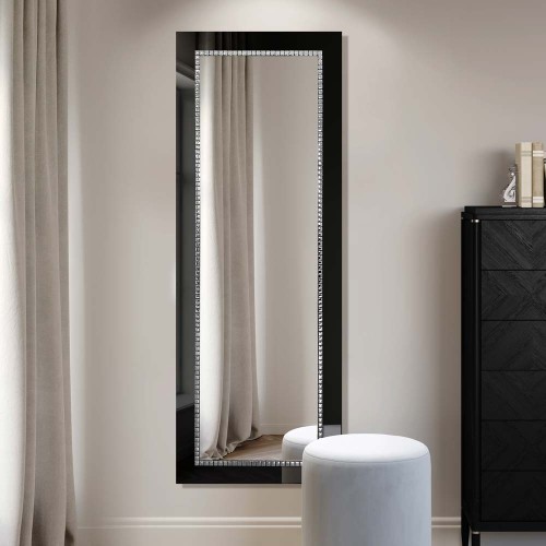 Długie prostokątne lustro do przedpokoju glamour w czarnej ramie ze srebrną mozaiką. GieraDesign