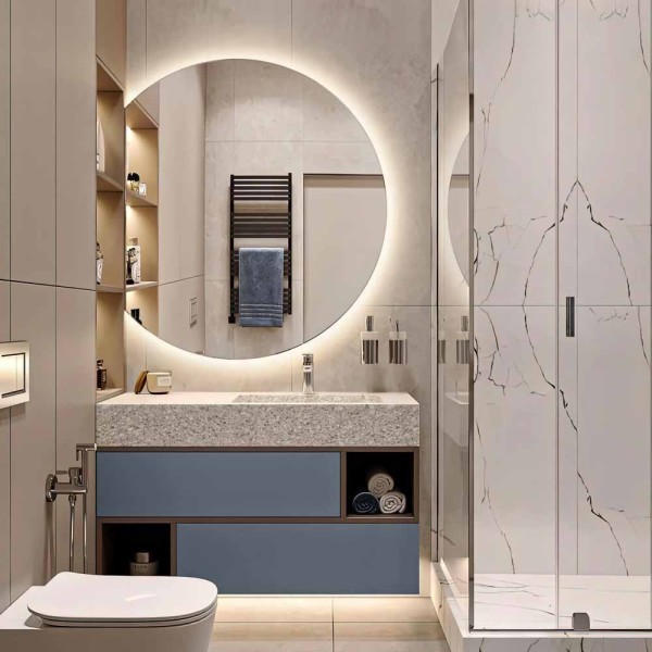 Lustro w łazience nad umywalką DiTagli 3/4 koła, podświetlane po łuku. GieraDesign