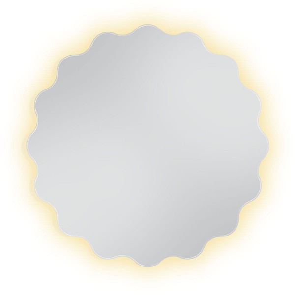 Lustro Holly faliste koło podświetlane na białym tle. GieraDesign