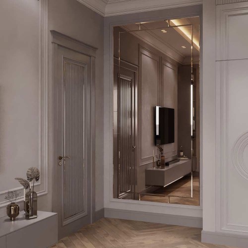 Lustro fazowane brązowe Adena w nowoczesnej sypialni glamour. GieraDesign
