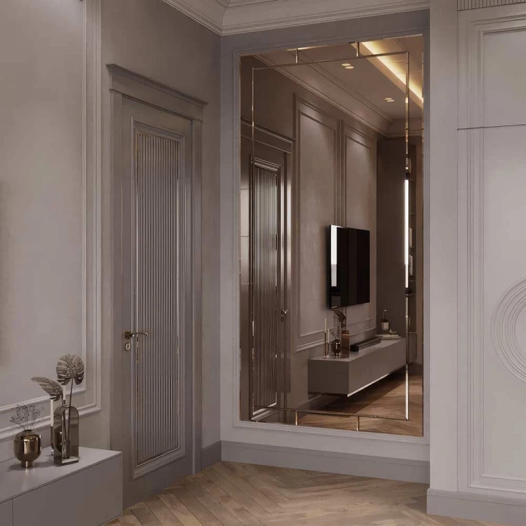 Lustro fazowane brązowe Adena w nowoczesnej sypialni glamour. GieraDesign