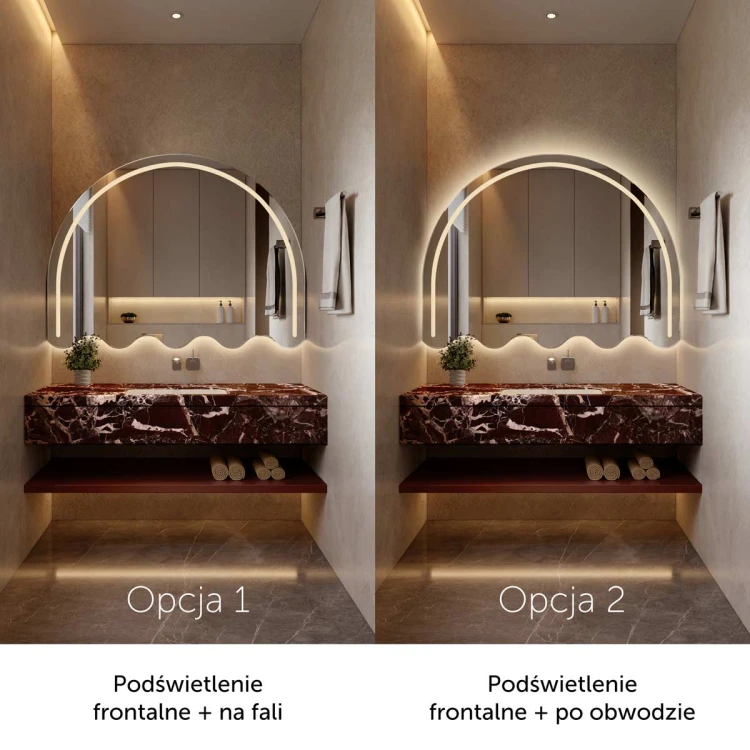 Możliwości podświetlenia lustra Lomi z oświetleniem do makijażu. GieraDesign