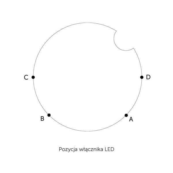 Pozycje włącznika w okrągłym lustrze Pico  LED z wycięciem na kinkiet.