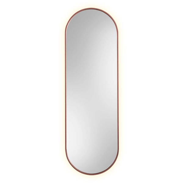 Lustro Ambient Slim LED w cienkiej miedzianej ramce korytarzowe, na białym tle. GieraDesign