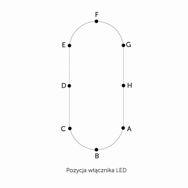 Pozycje włącznika na lustrze do korytarza Ambient slim LED w miedzianej ramie.