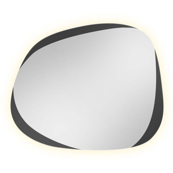 Lustro podświetlane Isle Wide grafitowe w organicznym kształcie, na białym tle.