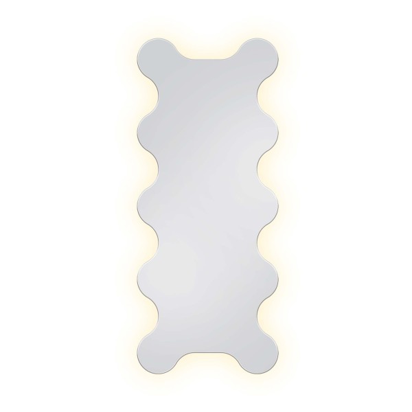 Falowane lustro Zola LED wydłużone do przedpokoju, na białym tle. GieraDesign