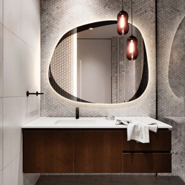 Lustro Isle Wide podświetlane grafitowe w łazience. GieraDesign