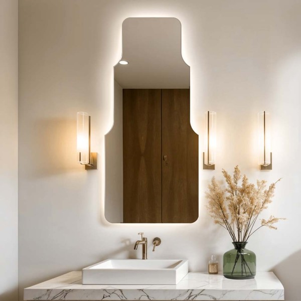 Lustro Cascada podświetlane nad umywalką. GieraDesign