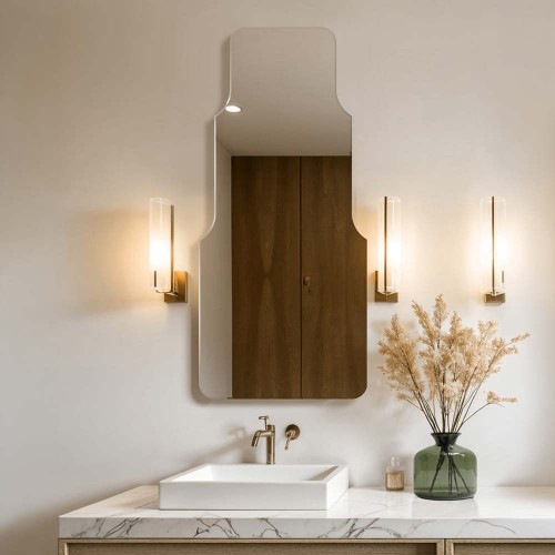 Lustro Cascada nad umywalką w łazience. GieraDesign