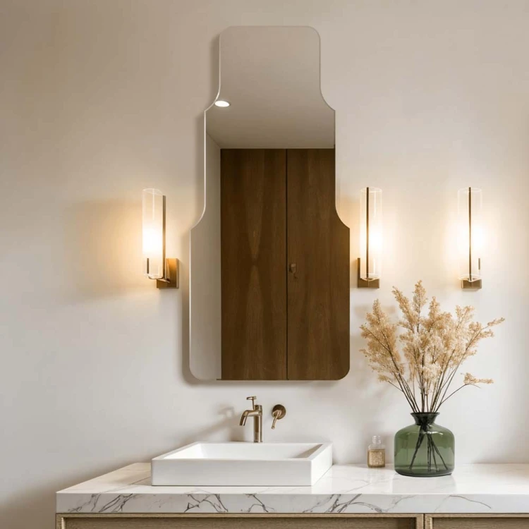 Lustro Cascada nad umywalką w łazience. GieraDesign
