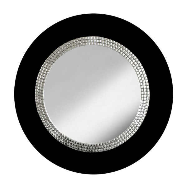 Lustro Elegance czarne okrągłe w ramie ze szkła lacobel, ozdobione srebrną mozaiką w stylu glamour, GieraDesign