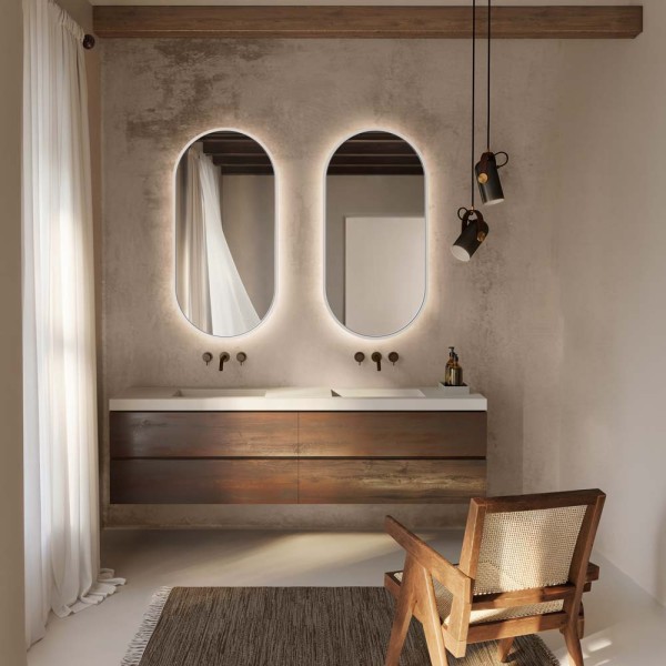 Lustro Ambient - podświetlane białe łazienkowe w ramie w nowoczesnej łazience. GieraDesign