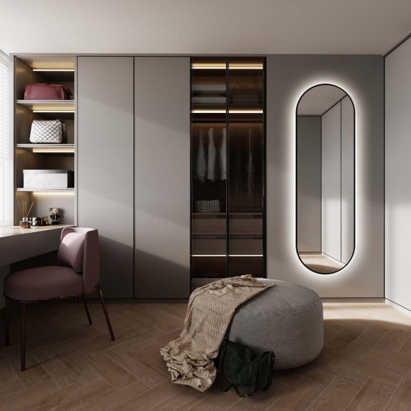 Podświetlane,  lustro Ambient Slim czarne do korytarza zawieszone w garderobie GieraDesign