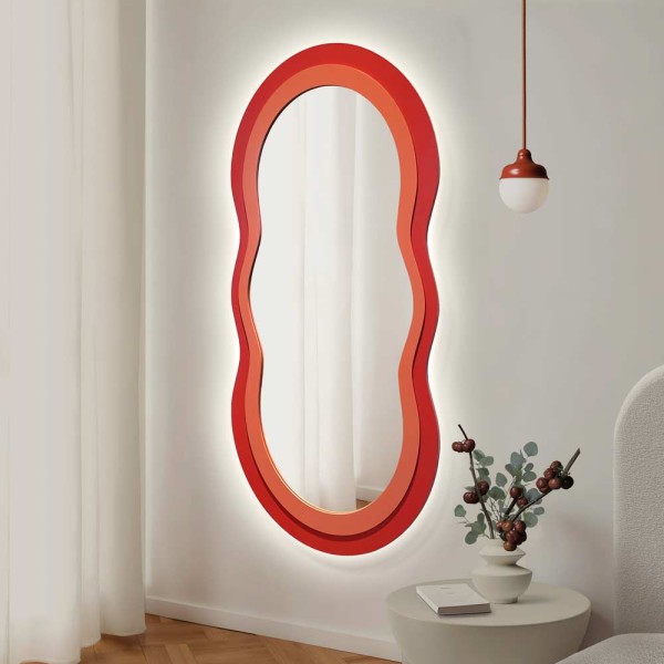 Lustro Pulso Duo LED w czerwonej ramie, GieraDesign.