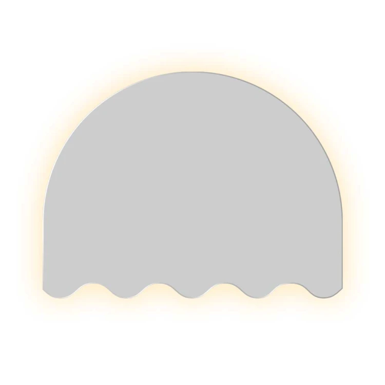 Lustro Lomi półokrągłe, podświetlane po obwodzie, na białym tle. GieraDesign