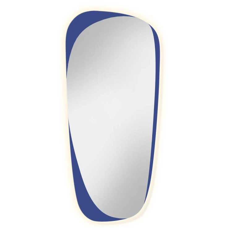 Lustro Isle Elong blue z podświetleniem led na białym tle | GieraDesign