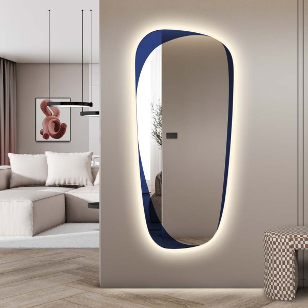 Lustro Isle Elong niebieskie, nieregularne LED, GieraDesign.