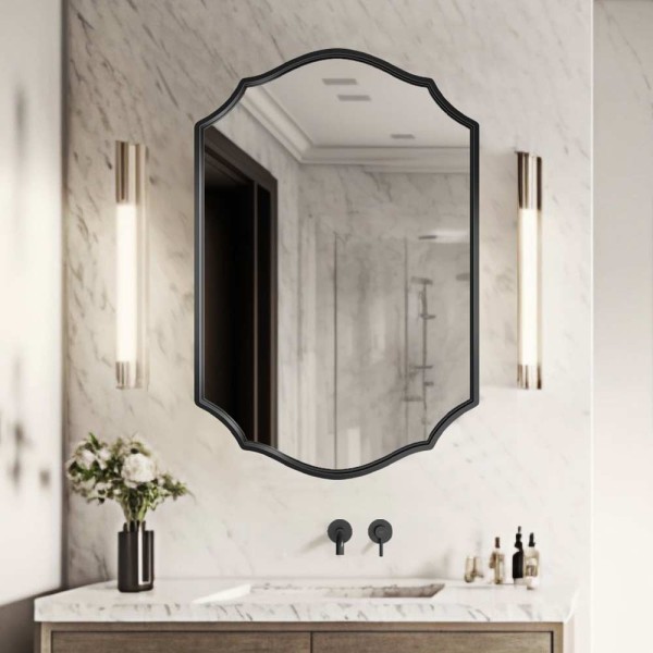 Lustro łazienkowe retro Grand Amis z czarną stylową ramą w stylu vintage.  GieraDesign