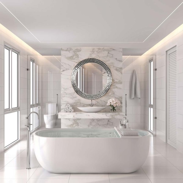 Lustro Aurora Silver podświetlane w łazience glamour. GieraDesign
