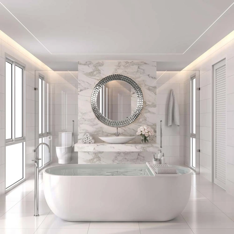 Lustro Aurora Silver podświetlane w łazience glamour. GieraDesign