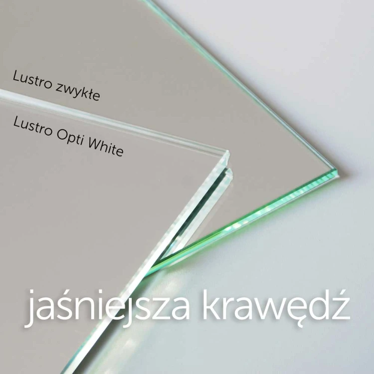 Lustro Banda wykonane z lustra opti white o znacznie bielszym odbiciu niż zwykłe lustro, GieraDesign.