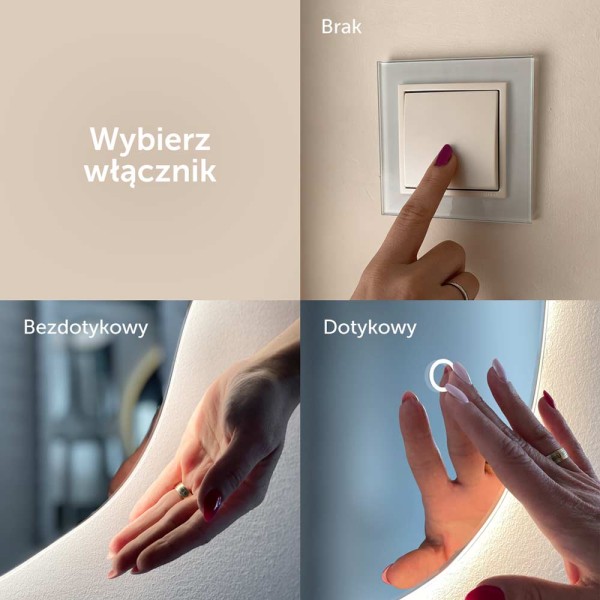 Cztery propozycje włącznika led w lustrze Scandi złote, GieraDesign.