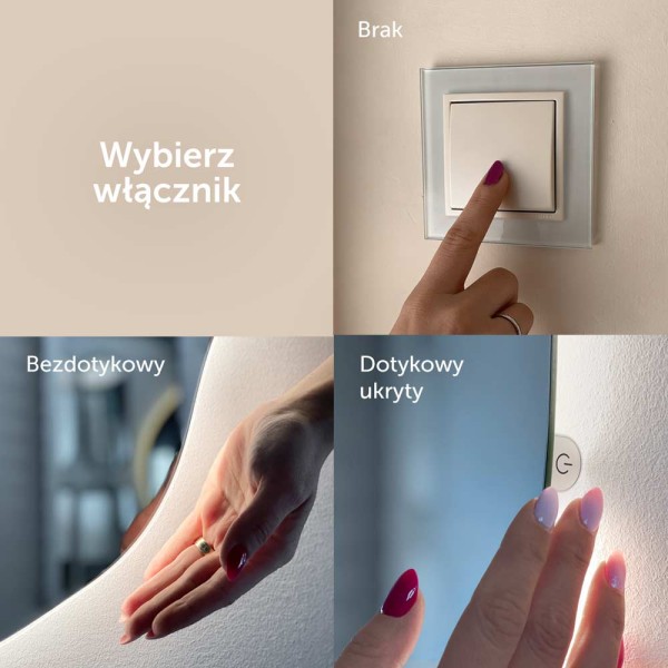 Trzy włączniki led w lustrze Osmo od GieraDesign.