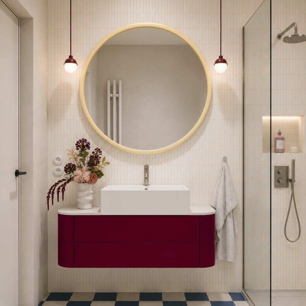 Lustro Scandi okrągłe w ramie w kolorze maślanym, GieraDesign.
