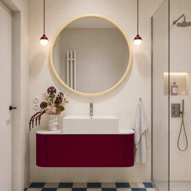 Lustro Scandi okrągłe w ramie w kolorze maślanym, GieraDesign.