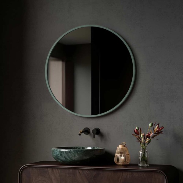 Lustro Scandi okrągłe w ramie w kolorze oliwkowym, GieraDesign.