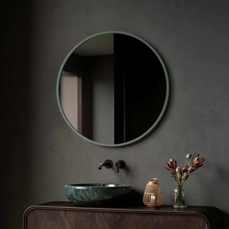 Lustro Scandi okrągłe w ramie w kolorze oliwkowym, GieraDesign.