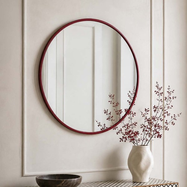 Lustro okrągłe Scandi w bordowej ramie RAL 3005, GieraDesign.
