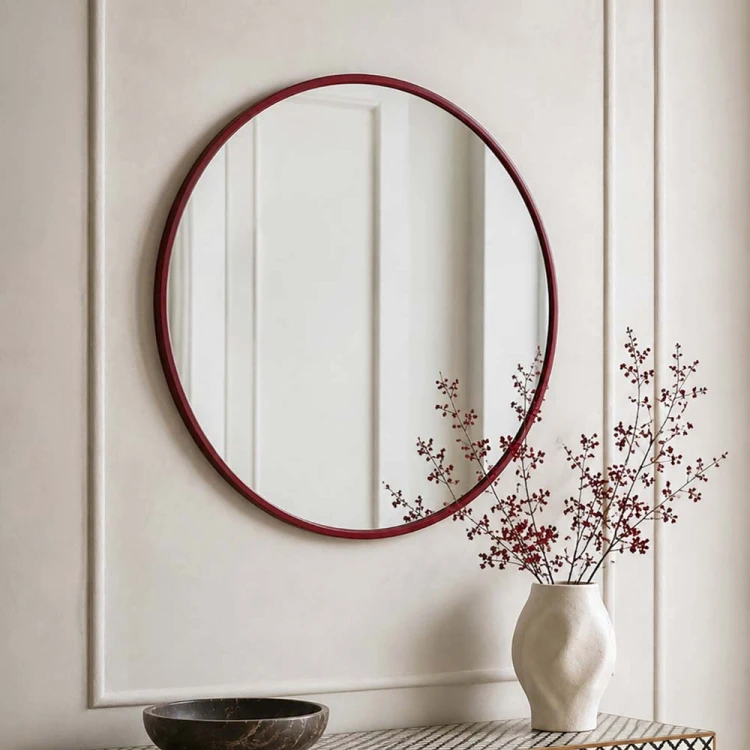 Lustro okrągłe Scandi w bordowej ramie RAL 3005, GieraDesign.
