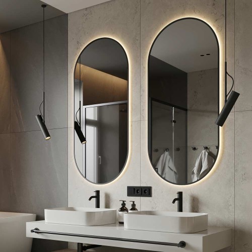 Lustro owalne podświetlane w czarnej ramie Ambient Slim od GieraDesign