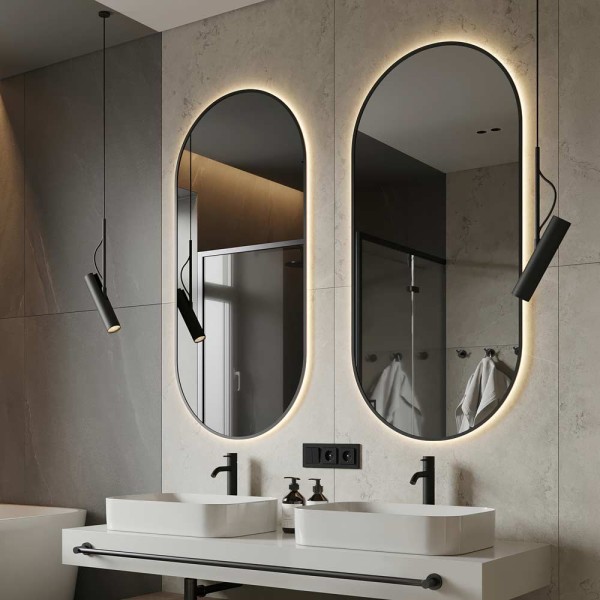 Lustro owalne podświetlane w czarnej ramie Ambient Slim od GieraDesign