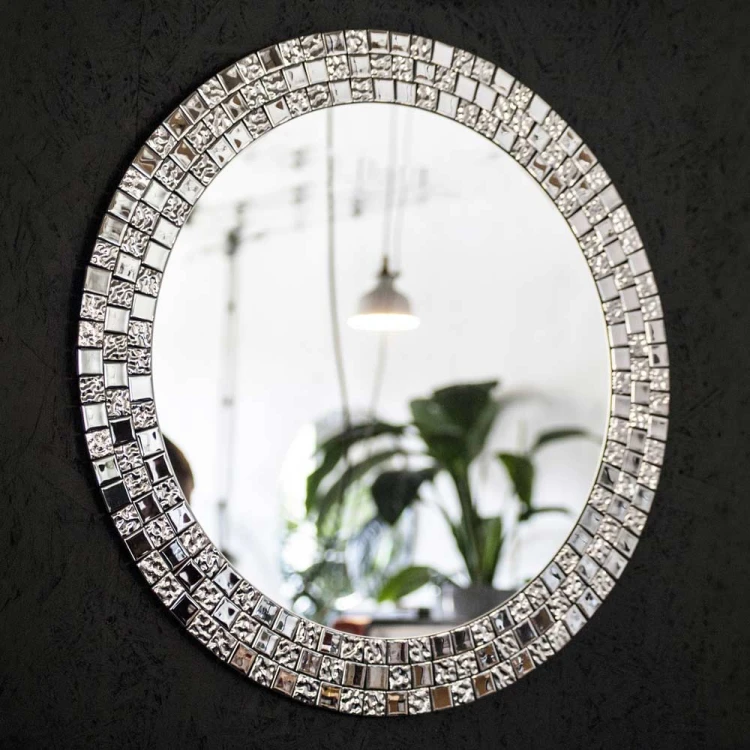 Lustro Aurea Silver - okrągłe, srebrne w stylu galmour. GieraDesign