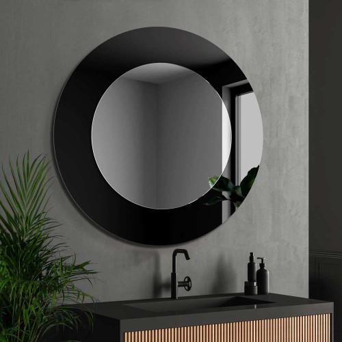 Lustro Modern Line Black duże okrągłe w szerokiej ramie z czarnego szkła lacobel. GieraDesign