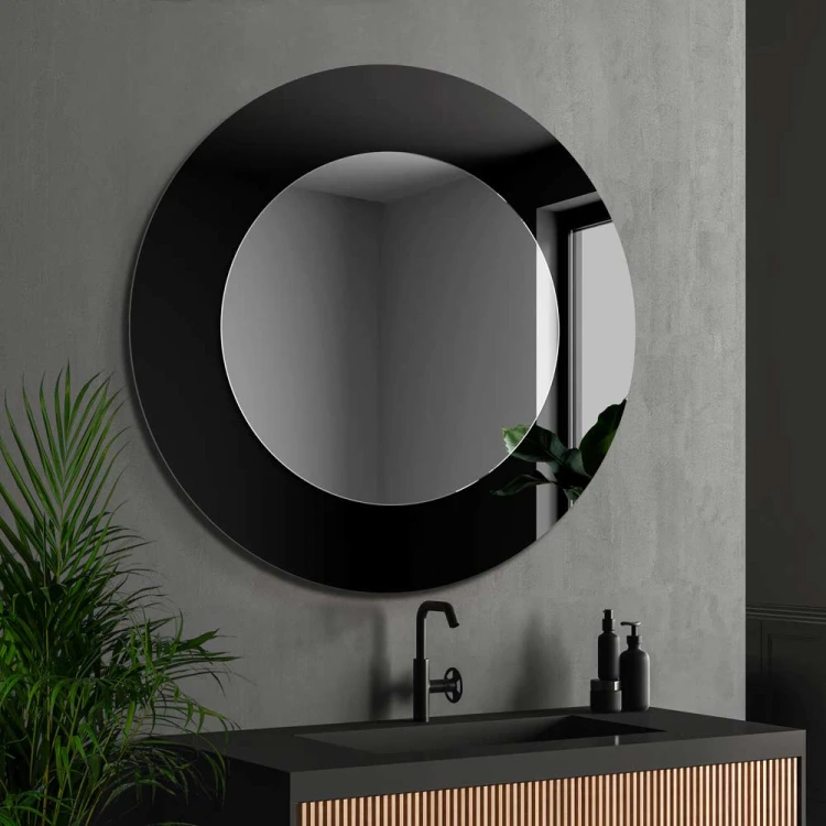 Lustro Modern Line Black duże okrągłe w szerokiej ramie z czarnego szkła lacobel. GieraDesign