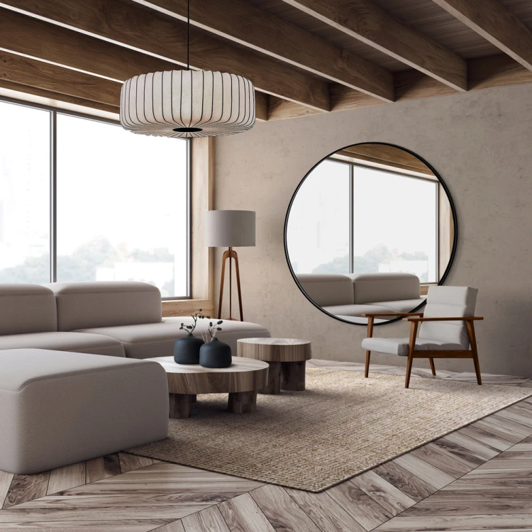 Duże lustro Scandi Slim - okrągłe lustro w bardzo cienkiej czarnej  ramie, rozmiar fi 150 cm. GieraDesign